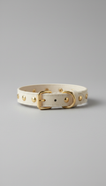Ivory Leather Dog Collar with Gold Hardware